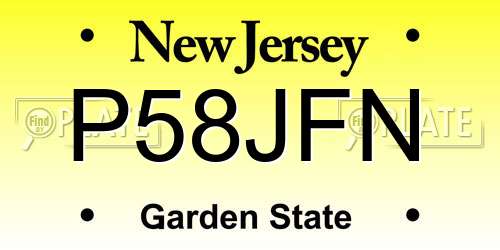 P58JFN New Jersey License Plate