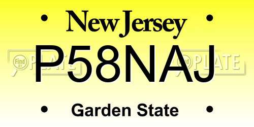 P58NAJ New Jersey License Plate