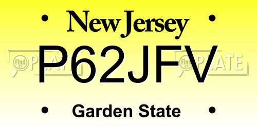 P62JFV New Jersey License Plate