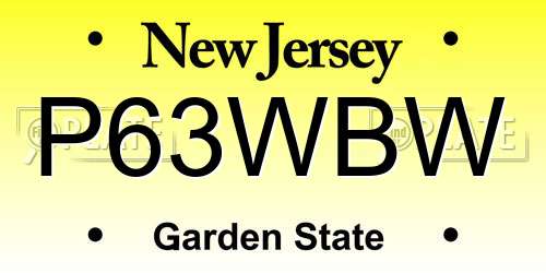 P63WBW New Jersey License Plate