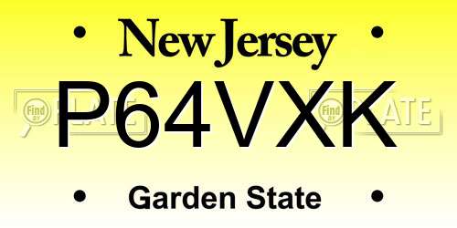 P64VXK New Jersey License Plate