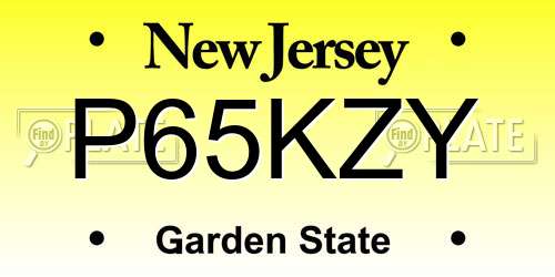 P65KZY New Jersey License Plate