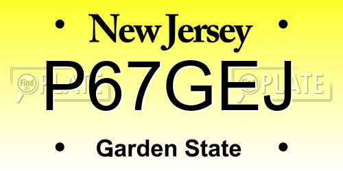 P67GEJ New Jersey License Plate