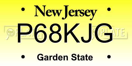 P68KJG New Jersey License Plate