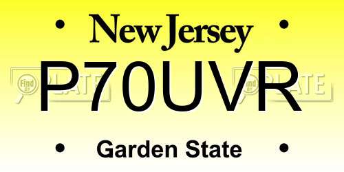 P70UVR New Jersey License Plate