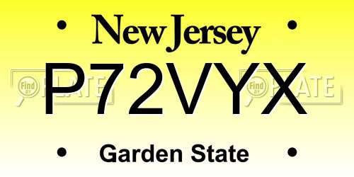 P72VYX New Jersey License Plate