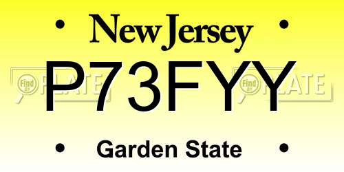 P73FYY New Jersey License Plate