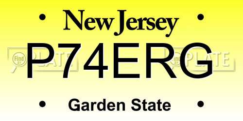 P74ERG New Jersey License Plate