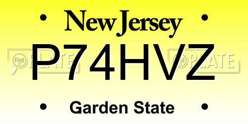 P74HVZ New Jersey License Plate