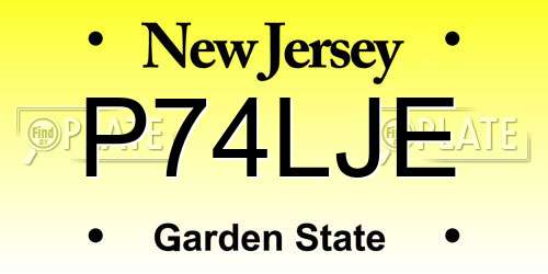 P74LJE New Jersey License Plate