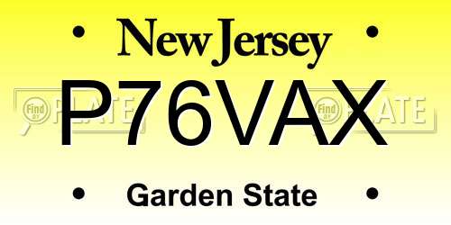 P76VAX New Jersey License Plate