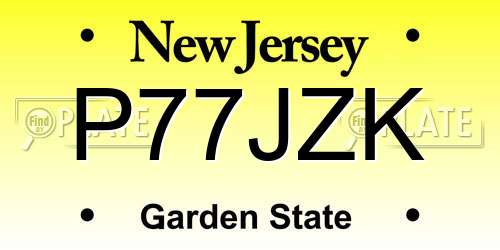 P77JZK New Jersey License Plate