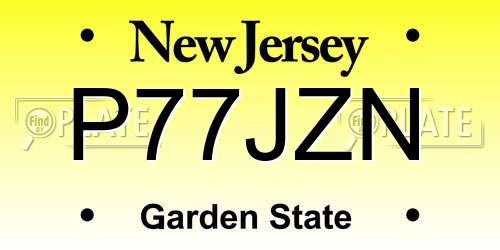 P77JZN New Jersey License Plate