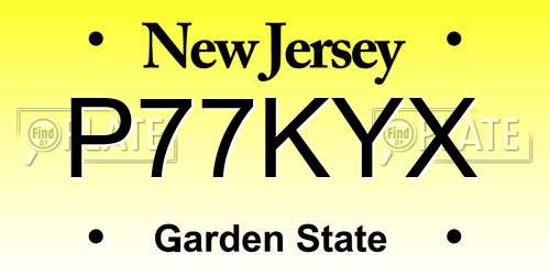 P77KYX New Jersey License Plate