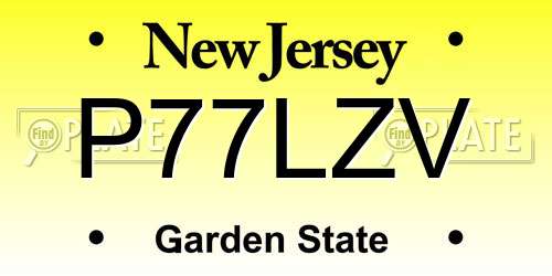 P77LZV New Jersey License Plate