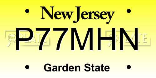 P77MHN New Jersey License Plate