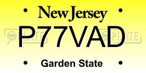 P77VAD New Jersey License Plate