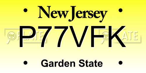 P77VFK New Jersey License Plate