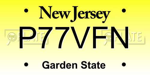 P77VFN New Jersey License Plate