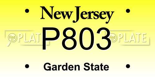 P803 New Jersey License Plate