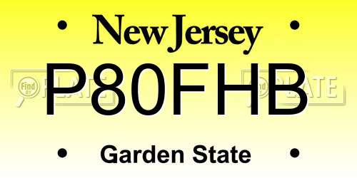 P80FHB New Jersey License Plate