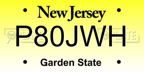P80JWH New Jersey License Plate