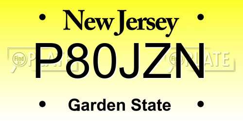 P80JZN New Jersey License Plate