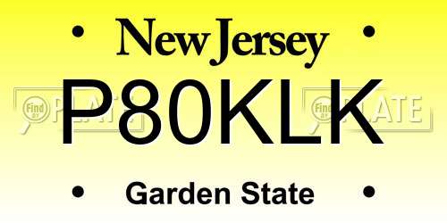 P80KLK New Jersey License Plate