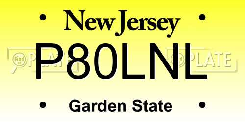 P80LNL New Jersey License Plate