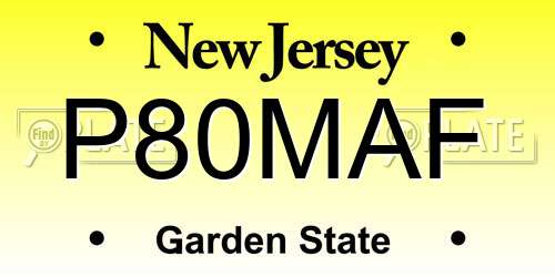 P80MAF New Jersey License Plate