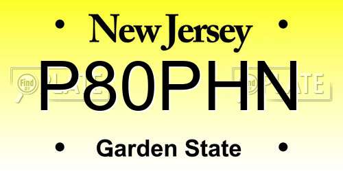 P80PHN New Jersey License Plate