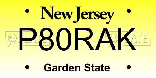 P80RAK New Jersey License Plate