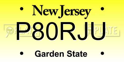 P80RJU New Jersey License Plate