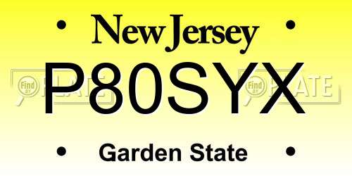 P80SYX New Jersey License Plate