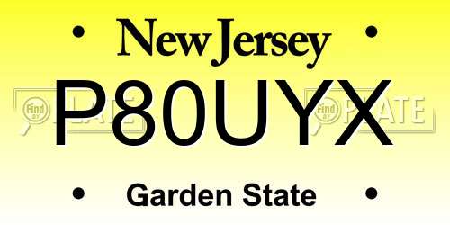 P80UYX New Jersey License Plate