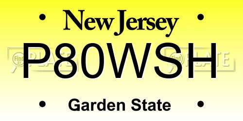 P80WSH New Jersey License Plate