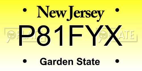 P81FYX New Jersey License Plate
