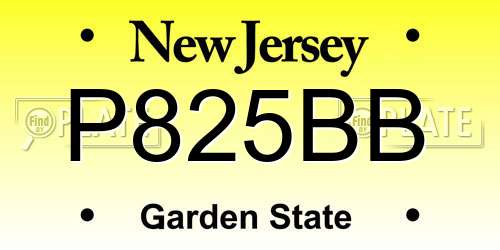 P825BB New Jersey License Plate