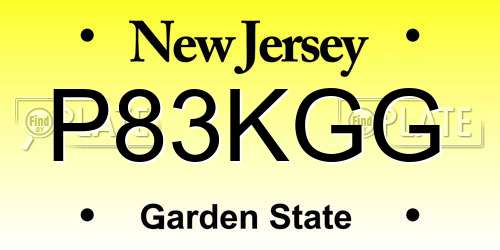 P83KGG New Jersey License Plate