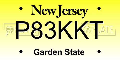 P83KKT New Jersey License Plate
