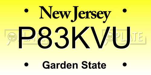 P83KVU New Jersey License Plate