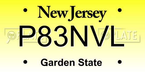 P83NVL New Jersey License Plate