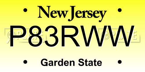 P83RWW New Jersey License Plate