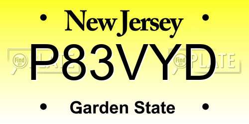 P83VYD New Jersey License Plate