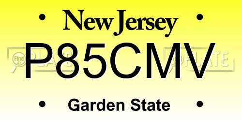 P85CMV New Jersey License Plate