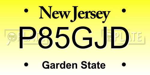 P85GJD New Jersey License Plate