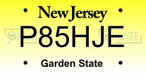 P85HJE New Jersey License Plate