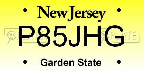 P85JHG New Jersey License Plate
