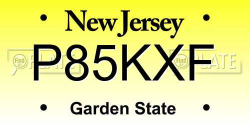 P85KXF New Jersey License Plate