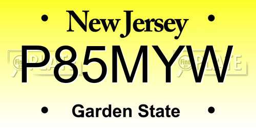 P85MYW New Jersey License Plate